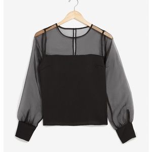Express-Organza Long Sleeve Satin Top